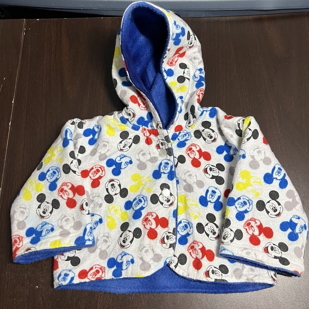 Vtg Handmade Mickey Mouse Hooded Fleece‎ Jacket Reversible Unisex 18–24M *READ